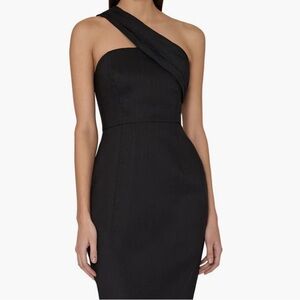 One shoulder linen blend sheath dress